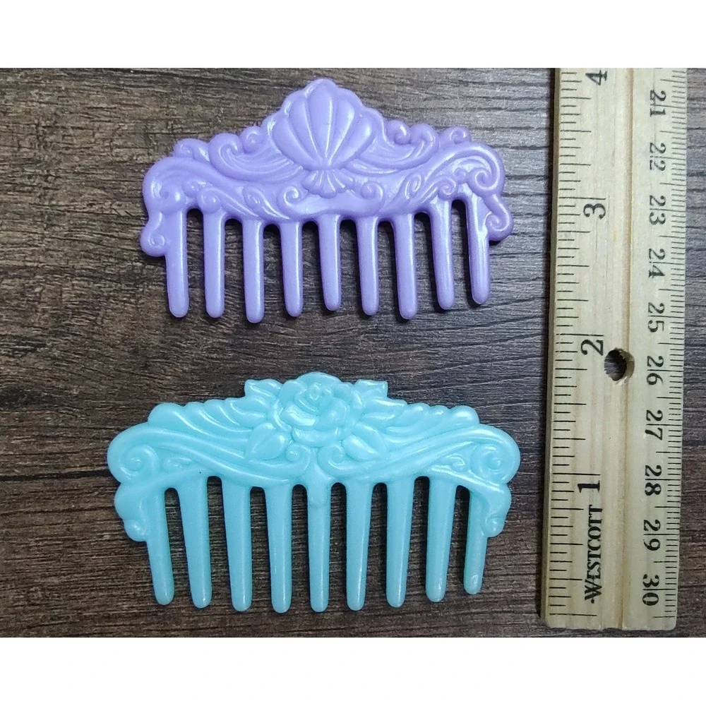 COMBS For Dolls Penta Set Of 2 Purple Seashell Teal Rose Z30